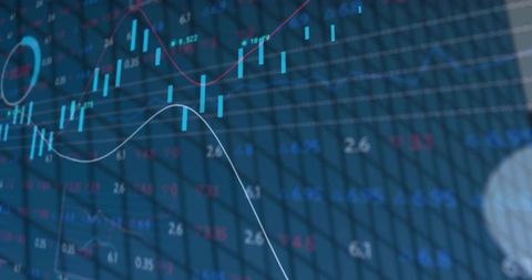 Abstract Financial Data Chart with Candlestick and Trend Lines on Grid