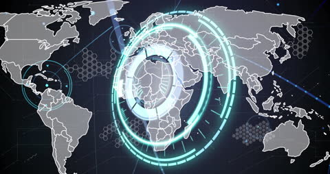 Futuristic Scanner Animation Over Digital World Map