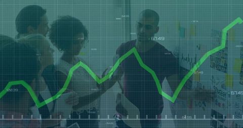 Diverse Team Collaborating with Overlay of Growth Analytics Chart