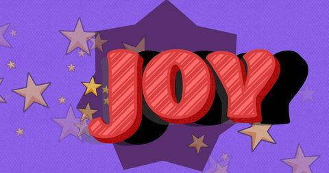 Festive Joy Text with Falling Stars on Purple Background