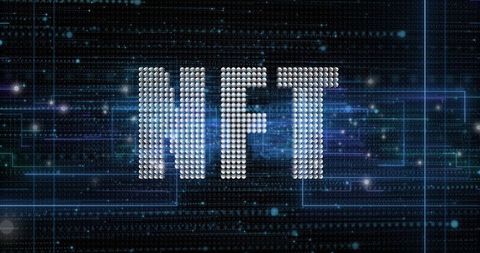 Nft text in digital matrix background