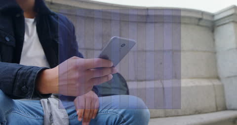 Businessman Using Smartphone with Digital Overlay in Urban Environment