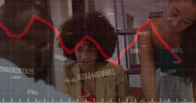 Diverse Team Analyzing Financial Data with Declining Graph Overlay - Download Free Stock Images Pikwizard.com