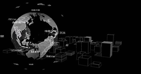 Futuristic Digital Globe with Network Data Over Wireframe Cityscape - Download Free Stock Images Pikwizard.com