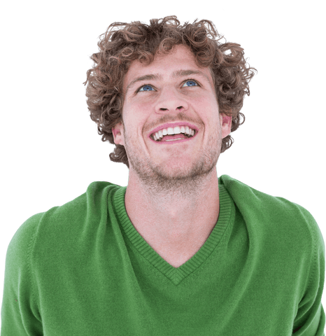 Transparent Happy Man Looking Upward With Enthusiasm