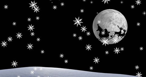 Santa Claus Sleigh with Reindeer on Starry Winter Night