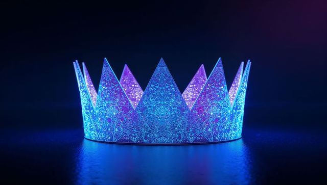 Luminous metal crown reflecting blue and purple light