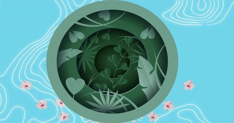 Abstract Green Plant Circle on Blue Background