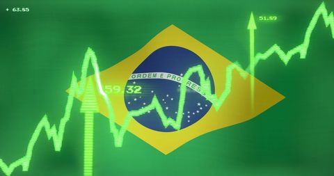 Growing economic indicators on brazil flag background