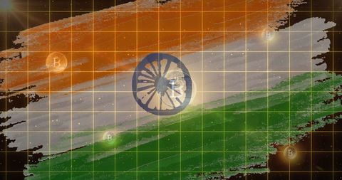 Bitcoin Symbols Flowing Over Indian Flag Illustration