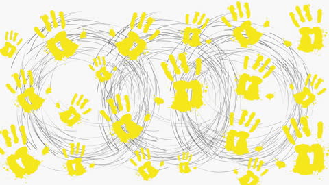 Vibrant Yellow Handprints on Circular Patterns