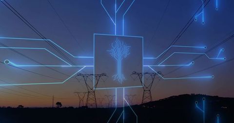 Digital Circuit Tree Symbolizing Sustainable Technology in Rural Landscape