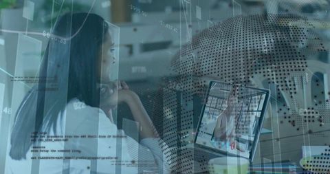 Businesswoman Engaged in Global Virtual Meeting and Data Analysis