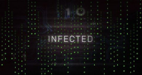 Data breach alert with neon green binary code matrix