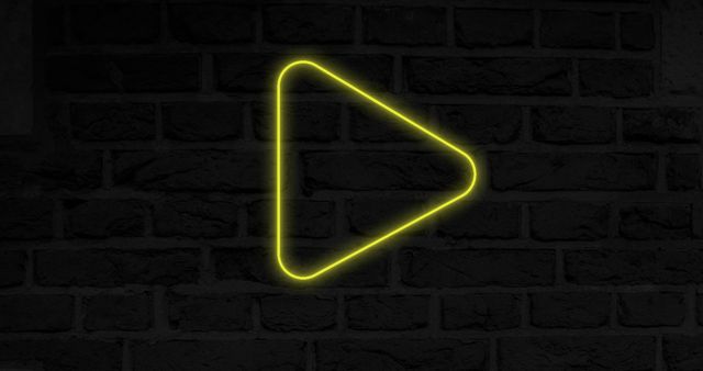 Glowing Neon Play Button Icon on Brick Wall Background - Download Free Stock Images Pikwizard.com