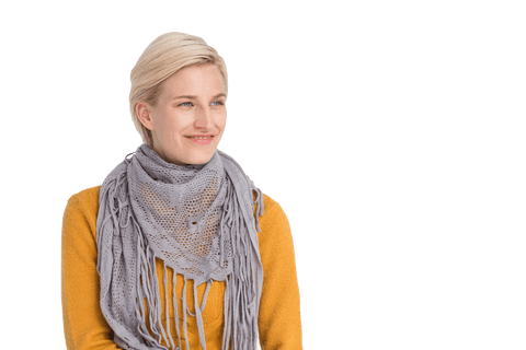 Transparent Smiling Woman Wearing Cozy Scarf