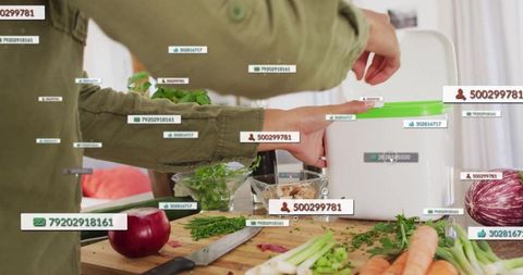Woman preparing food with vod-over-tech display