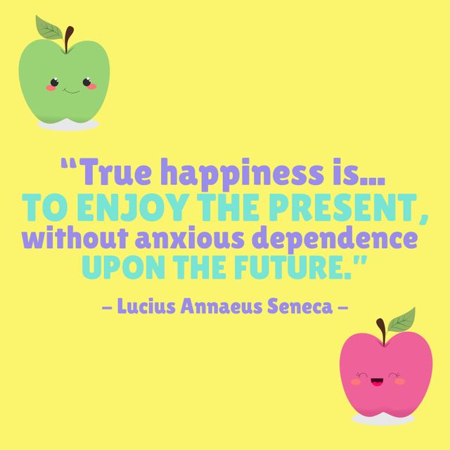 Inspirational Quote with Cute Apples Promoting Mindfulness and Joy - Download Free Stock Templates Pikwizard.com