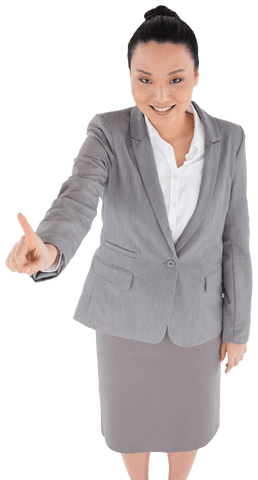 happy asian businesswoman with virtual touch interacting on transparent background - Download Free Stock Videos Pikwizard.com