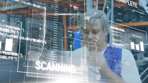 Caucasian Man Analyzing Data in Futuristic Digital Interface