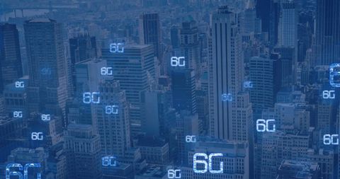Futuristic Cityscape with 6G Network Technology Overlay - Download Free Stock Images Pikwizard.com