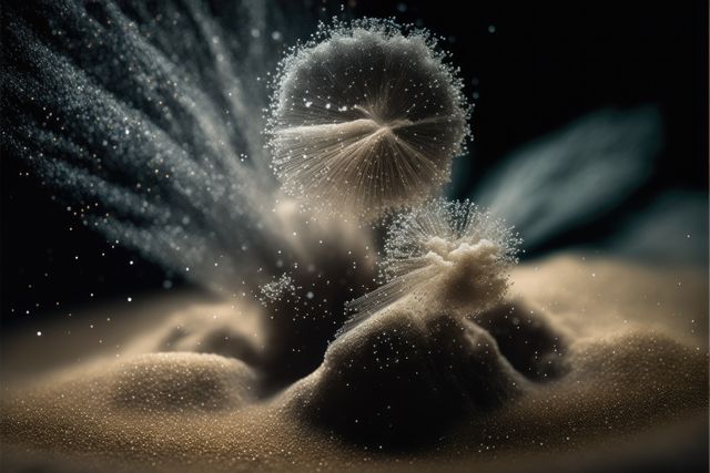 Magnified particles in air during explosion of yellow powder created using generative ai technology - Download Free Stock Photos Pikwizard.com