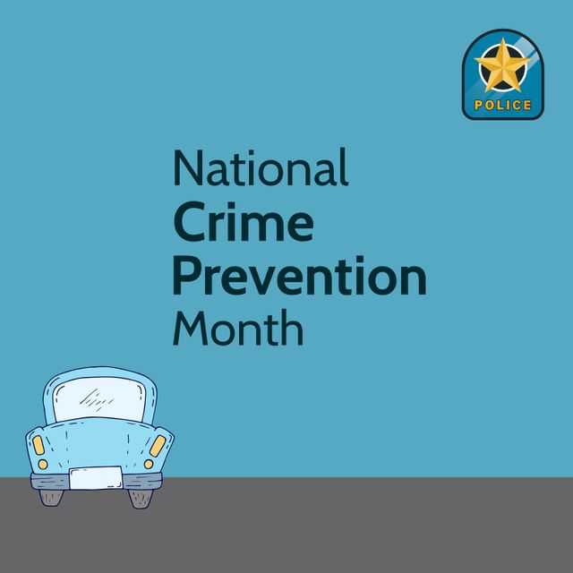 National Crime Prevention Month Poster with Police Badge and Car - Download Free Stock Templates Pikwizard.com