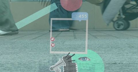 Urban Pedestrians with Digital Overlays Illustrating Social Connectivity