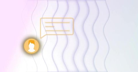 Glowing avatar sending chat bubble on pastel wavy gradient background for ui design