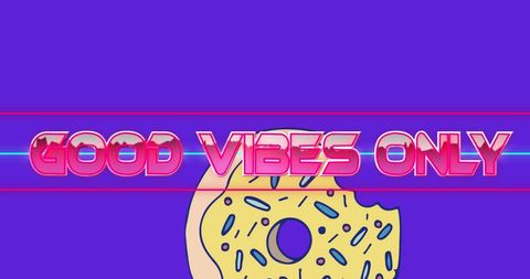 Retro good vibes only text with donut and purple background