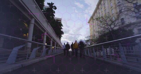 Abstract Digital Interface on City Bridge AI Process Visualization