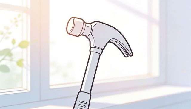 Claw hammer resting against sunlit window minimal pastel home repair illustration for diy