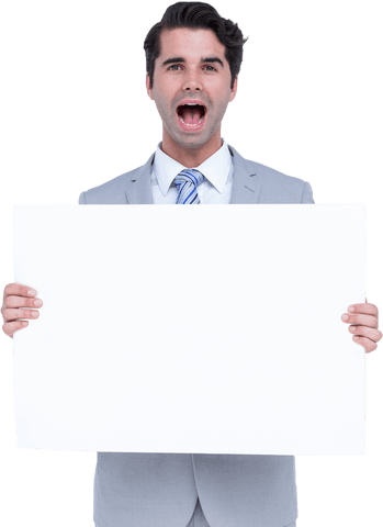 Surprised Businessman Holding Blank Transparent Billboard - Download Free Stock Videos Pikwizard.com