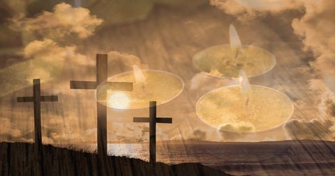 Good Friday Spiritual Reflection with Crosses and Tea Lights - Download Free Stock Images Pikwizard.com