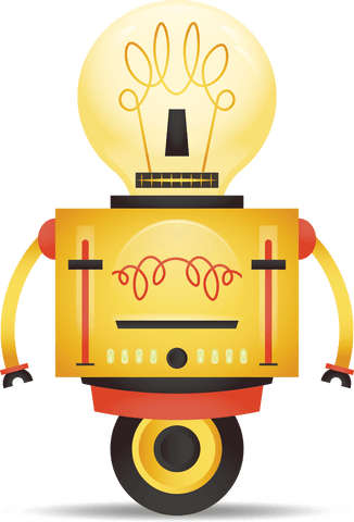 Cute Yellow Robot with Lightbulb Head on Transparent Background