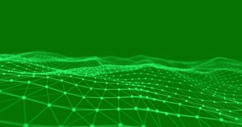 Futuristic green wireframe digital landscape