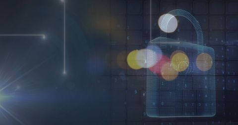 Digital padlock with abstract lights for cybersecurity concept
