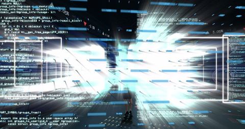 Woman in Virtual Chamber with Streaming Code - Download Free Stock Images Pikwizard.com
