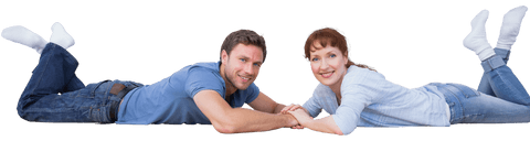 Happy Caucasian Couple Relaxing on Transparent Background