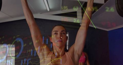 Confident Female Lifting Barbell Tracking Performance Insights