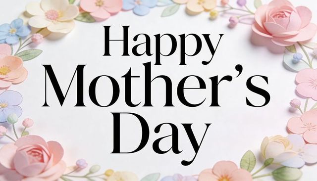 Happy mother's day elegant serif typography surrounded by pastel paper flower wreath