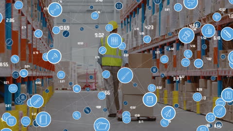 Digital Transformation in Warehousing with Media Icons Overlay