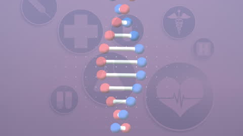 Animated DNA Strand with Medical Icon Overlay