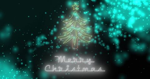 Neon Tree and Merry Christmas Text on Festive Background