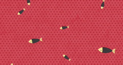 Abstract Animation of Fish Falling on Red Pattern