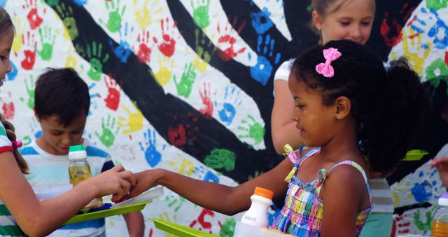 Children Enjoying Group Activities Near Colorful Handprint Wall - Download Free Stock Images Pikwizard.com