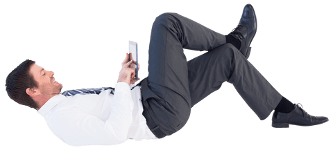 transparent businessman lying down holding tablet - Download Free Stock Videos Pikwizard.com