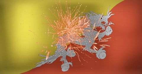 Fireworks Over Bhutan Flag Celebrating National Pride