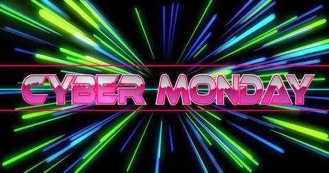 Vibrant Cyber Monday Advertisement with Neon Light Streaks