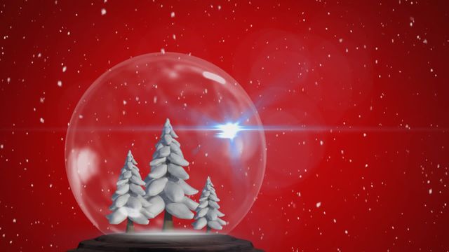 This animated snow globe features white Christmas trees and gently falling snow against a vibrant red background, creating a festive and cheerful atmosphere. Ideal for use in holiday greeting cards, festive social media posts, and Christmas-themed digital designs. It conveys holiday cheer and the spirit of the season.